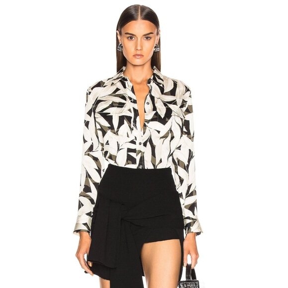 EQUIPMENT Slim Signature Leaf Print Crepe De Chine Button Up Shirt, Size L - Picture 1 of 13